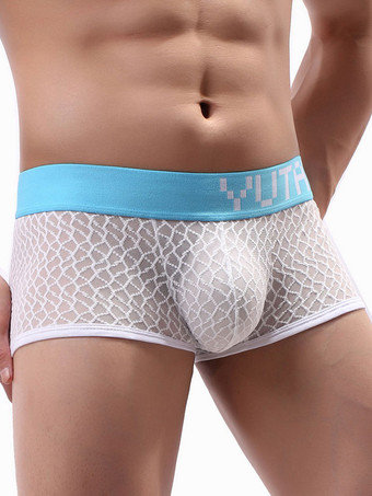 ホワイト メンズセクシーパンティーボクサーポリエステルブラックセミシアーメンズランジェリー