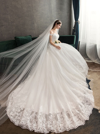 Robe de mariée princesse dentelle bustier robe de mariée bordée manche avec traîne