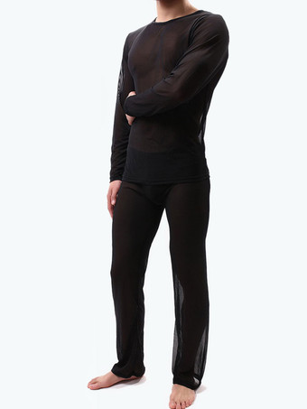 ブラック メンズセクシートップスとパンティーホワイトチュール2ピースセットメンズランジェリー