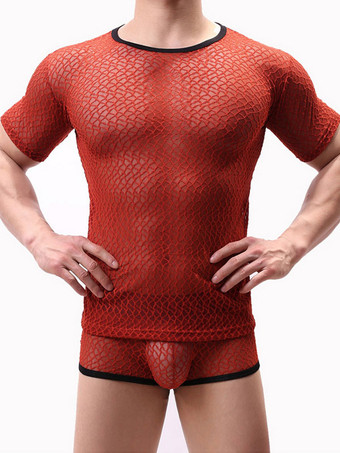 オレンジ 男性セクシーなティーロイヤルブルー薄手のメンズランジェリー