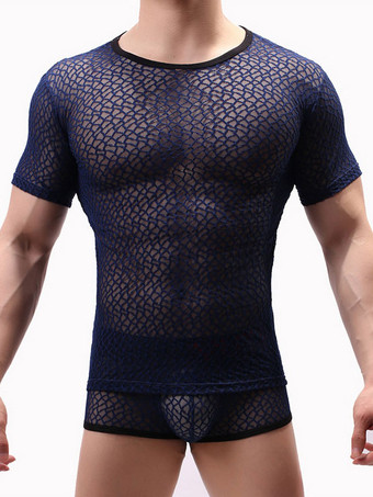 ロイヤルブルー男性セクシーなティーロイヤルブルー薄手のメンズランジェリー