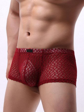ワインレッド 男性オレンジポリエステルボクサーセミシアーメンズランジェリーのセクシーなパンティー