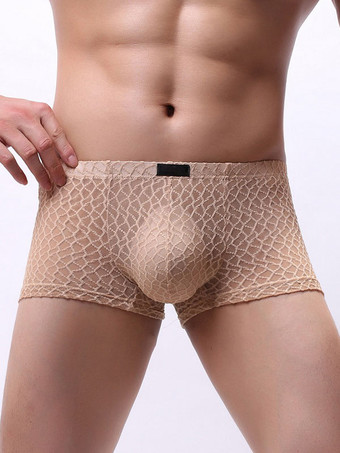 肌色男性オレンジポリエステルボクサーセミシアーメンズランジェリーのセクシーなパンティー