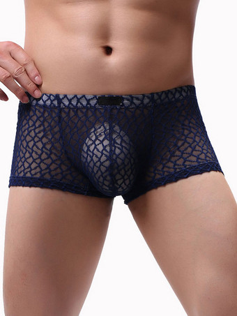 ロイヤルブルー男性オレンジポリエステルボクサーセミシアーメンズランジェリーのセクシーなパンティー