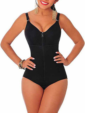 ブラック スリムな女性のシェイプボディースーツを強化するフルボディシェイパーフロントジッパー