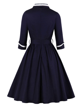 ヴィンテージグラマードレス 1950年代 オードリー・ヘプバーン風 ダークネイビー ツートン ベルト付き Vネック ミディドレス 2026