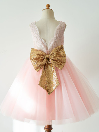 結婚式 子供ドレス フラワーガール 子供用フォーマルドレス ラウンドネック ウェディングパーティードレス レース ノースリーブ ピンク プリンセスライン キッズ フォーマル 発表会 ひざ丈 ウェディング ファスナー リボン