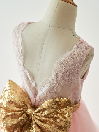 結婚式 子供ドレス フラワーガール 子供用フォーマルドレス ラウンドネック ウェディングパーティードレス レース ノースリーブ ピンク プリンセスライン キッズ フォーマル 発表会 ひざ丈 ウェディング ファスナー リボン