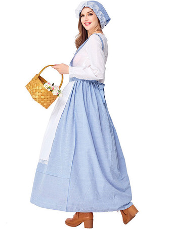 ハロウィンコスチューム女性用メイドパストラルスタイルドレスエプロン帽子綿祝日コスチューム