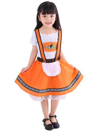 Kids Carnival Cosplay Costumes Orange Beer Maid Girls Polyester Top Dress Holiday Wears is $26.99 (20% off)