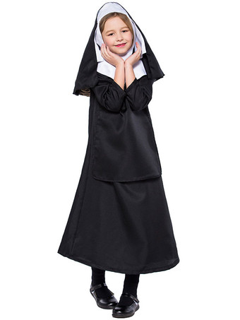 Halloween Costumes Black Nun Kids Polyester Dress Child Cosplay Wears Outfits