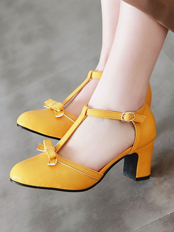 レディース ミッドローヒール レトロ チャンキーヒール T型 バンデージ おしゃれ ヒール ヴィンテージ シューズ