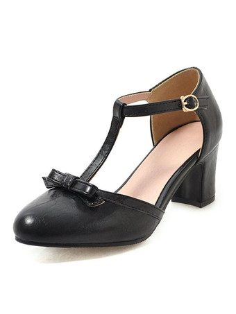 Zapatos de tacón medio-bajo para mujer Tacón grueso retro Tipo T Vendaje Tacones elegantes Zapatos vintage