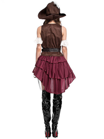 ハロウィン ハロウィーンコスチューム海賊コスチューム女性用コーヒー茶色帽子オーバースカートトップホリデーコスチューム