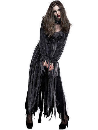 ハロウィン ハロウィーンコスチューム女性用ゾンビブラックドレスチョーカーチュールハロウィーンホリデーコスチューム