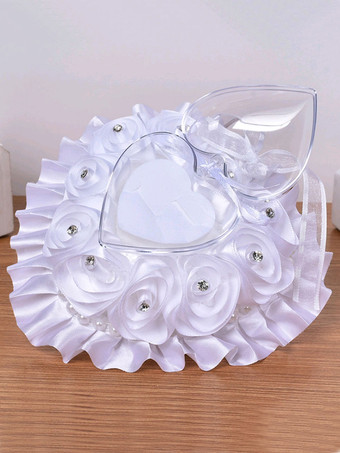 リングベアラー枕サテンフリルホワイトレースウェディングウェディング枕