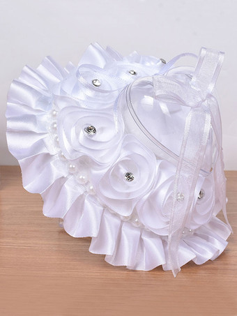 リングベアラー枕サテンフリルホワイトレースウェディングウェディング枕