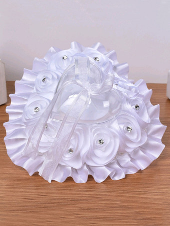 リングベアラー枕サテンフリルホワイトレースウェディングウェディング枕