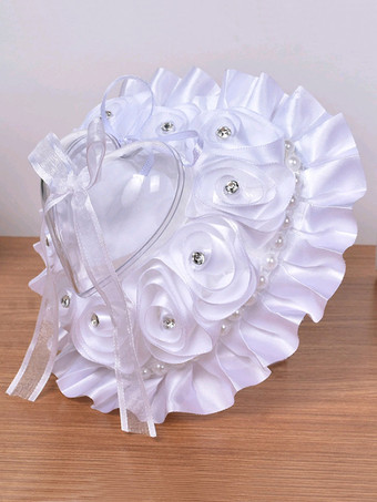 リングベアラー枕サテンフリルホワイトレースウェディングウェディング枕