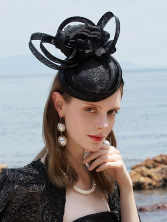 noir Chapeau de fête rétro pour femme  fleur  bretelles  élégant Déguisements Halloween