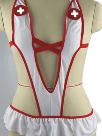 セクシーな寝室衣装ナースVネッククロスフロントポリエステルセクシーセット