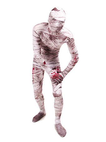 モンスター全身タイツ ハロウィン ホワイトミイラ全身タイツスーツフルボディライクラスパンデックスボディスーツ