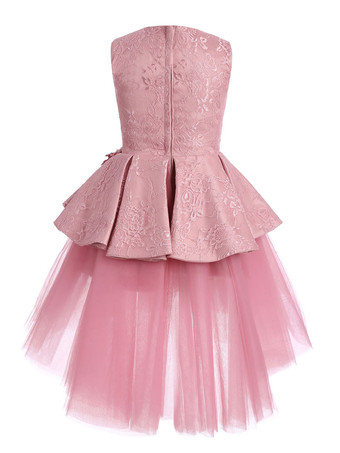 結婚式 子供ドレス フラワーガール 子供用フォーマルドレス ピンク ウェディングパーティードレス ノースリーブ レース Aライン キッズ フォーマル ラウンドネック 発表会 ひざ丈 ファスナー ビーズ ウェディング