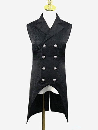 ブラック ブラックヴィンテージジレスプリットフロントボタンダブルブレステッドジャカードレトロコスチューム
