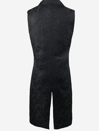 ブラックヴィンテージジレスプリットフロントボタンダブルブレステッドジャカードレトロコスチューム