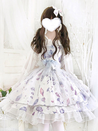Sweet Lolita JSK Dress Aurelia Printed Bows White Lolita Jumper Faldas