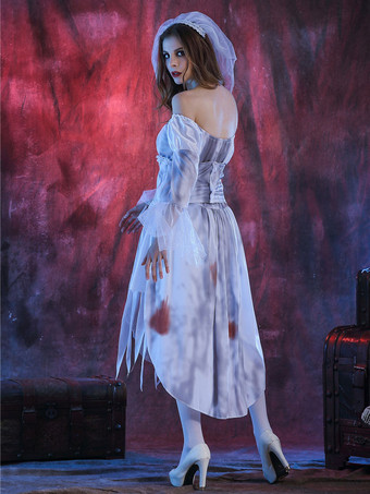 ハロウィン ヴァンパイアハロウィンコスチュームホワイトベールドレスユーズド加工女性ホリデーコスチューム