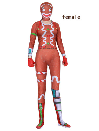 Fortnite - Costume de Cosplay MERRY MARAUDER Jeux FORTNITE Collant Parachutisme Combinaison Orange Rouge pour Adulte Halloween Bonhomme de pain d'épice