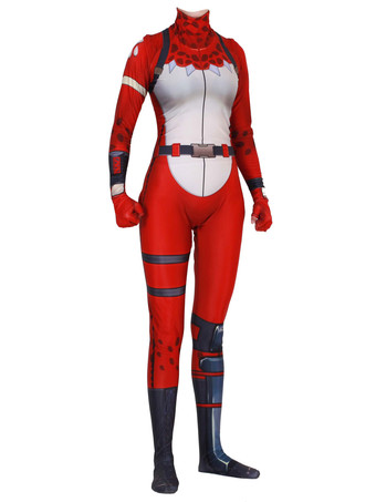 Fortnite Cosplay Costumes Red Fortnite Game Leotard Jumpsuit Red Nosed Raider Lycra Spandex Adults Game Cosplay Costumes