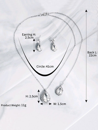 ウェディングネックレスシルバーシルバーペアーシェイプラインストーンウェディングネックレス