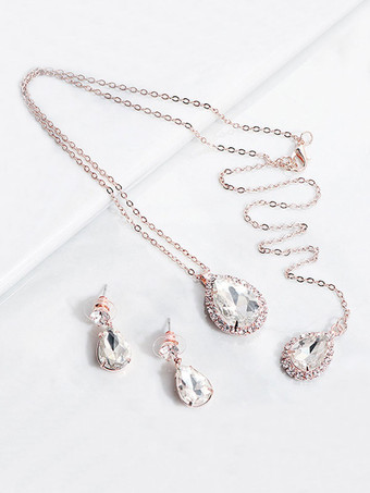 ウェディングネックレスシルバーシルバーペアーシェイプラインストーンウェディングネックレス