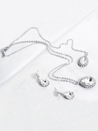 ウェディングネックレスシルバーシルバーペアーシェイプラインストーンウェディングネックレス