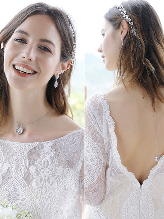 ウェディングネックレスシルバーシルバーペアーシェイプラインストーンウェディングネックレス