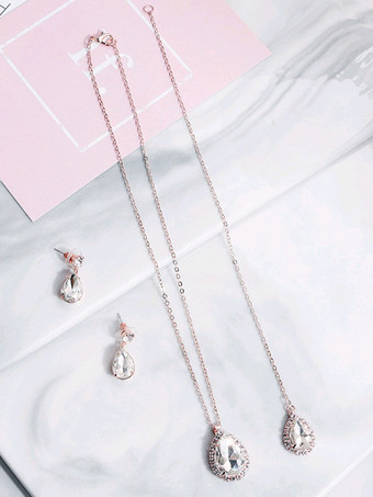 ゴールド ウェディングネックレスシルバーシルバーペアーシェイプラインストーンウェディングネックレス