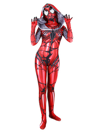 ヴェノムフィルム　　スパイダーマン　レッド　フード付き　ジャンプスーツ　マーベルコミック　コスプレ衣装　ハロウィン　パーティー衣装　　全身タイツ