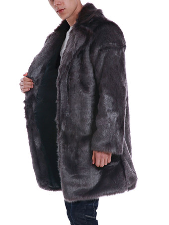 メンズフェイクファーコートターンダウンカラーディープグレーウィンターオーバーコート