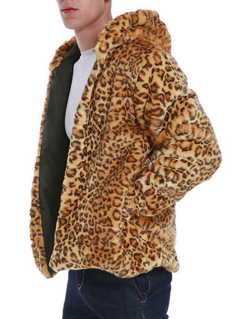 Manteaux en fausse fourrure pour hommes à capuche Léopard Léopard Moderne Hiver