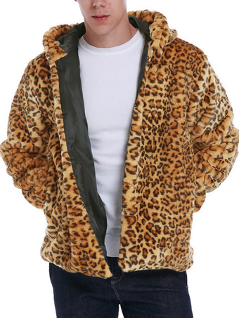 Manteaux en fausse fourrure pour hommes à capuche Léopard Léopard Moderne Hiver