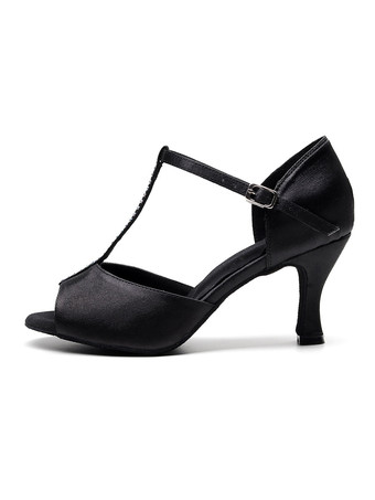 女性用 社交ダンスラテンシューズ 絹織物 ピープトゥ ゴブレット オレンジ ラインストーン ラグジュアリー サルサダンスシューズ