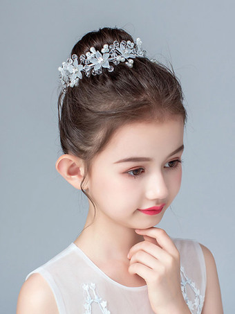 Flor menina headpieces prata pérolas resina acessório crianças acessórios para o cabelo