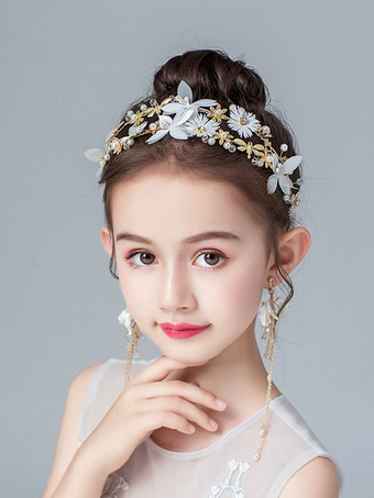 フラワーガールヘッドピースブロンドパールアクセサリーパールキッズヘアアクセサリー