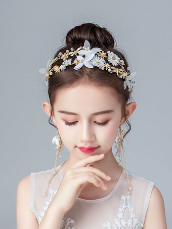 フラワーガールヘッドピースブロンドパールアクセサリーパールキッズヘアアクセサリー
