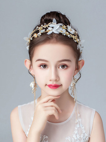 フラワーガールヘッドピースブロンドパールアクセサリーパールキッズヘアアクセサリー