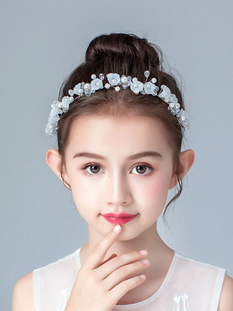 シルバー フラワーガールヘッドピースシルバーパールアクセサリーパールキッズヘアアクセサリー