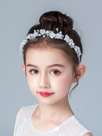 フラワーガールヘッドピースシルバーパールアクセサリーパールキッズヘアアクセサリー