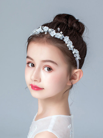 フラワーガールヘッドピースシルバーパールアクセサリーパールキッズヘアアクセサリー